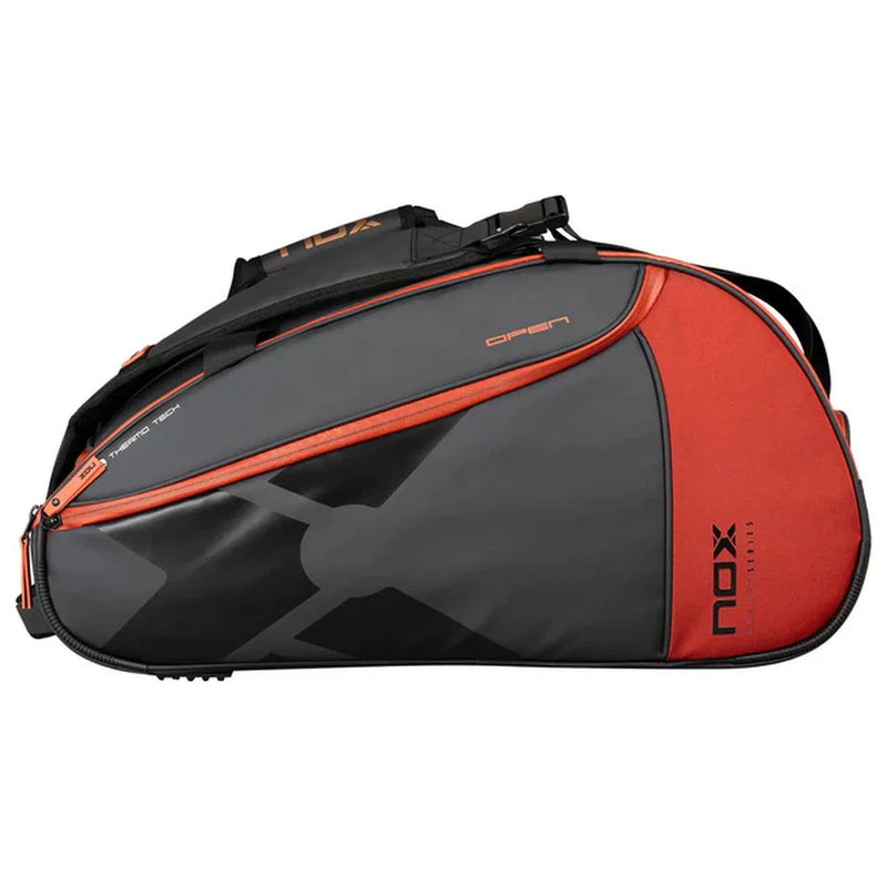 Red and black sports bag with 'NOX' branding on a white background